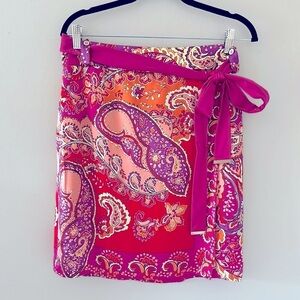 Etcetera Silk Paisley Wrap Skirt Sz 10 Office Contemporary Chic Colorful Western